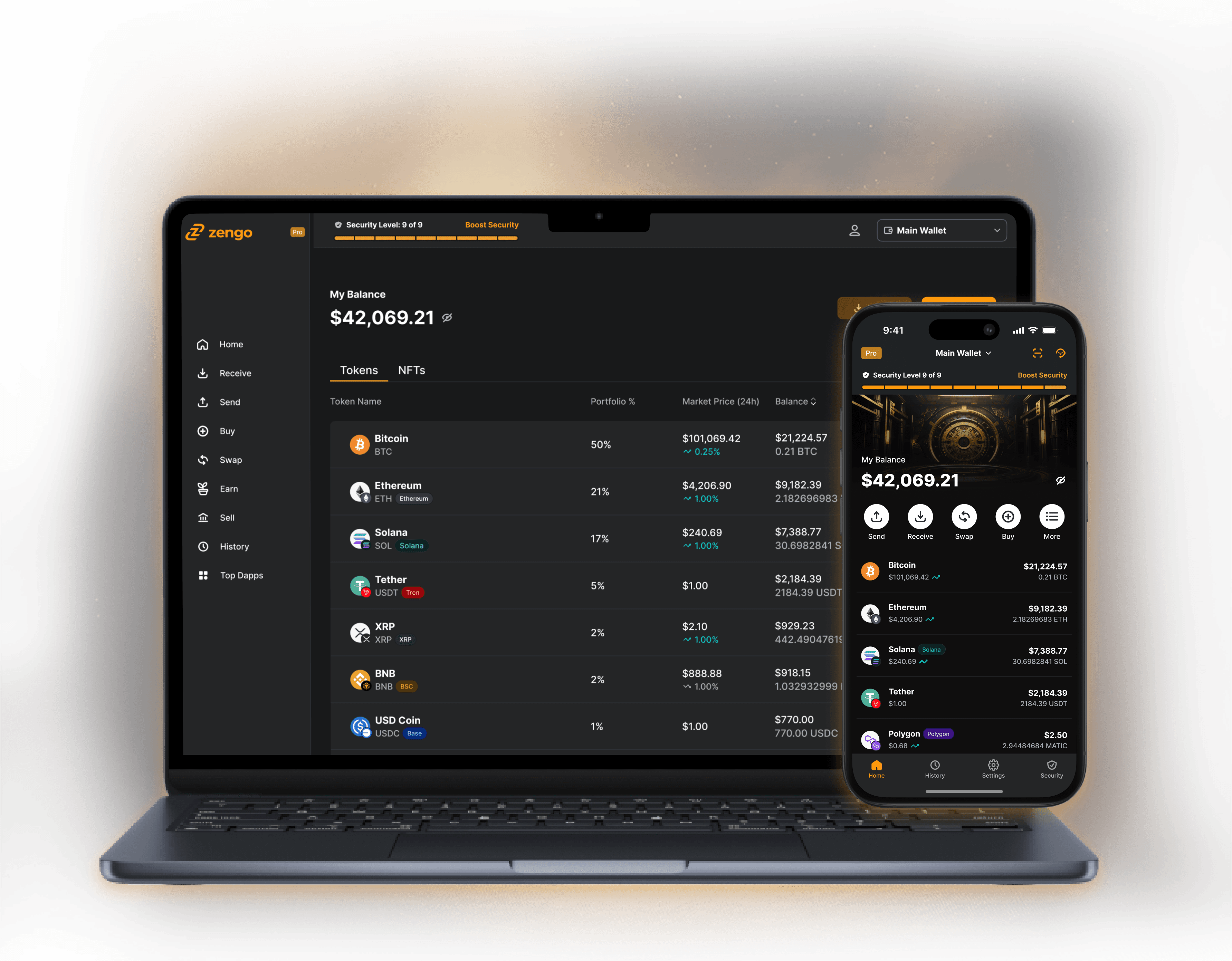 Side-by-side screenshots comparing OKX Wallet, Binance Web3 Wallet, and Phantom Wallet multi-chain dashboards for 2025 self-custody crypto wallet analysis