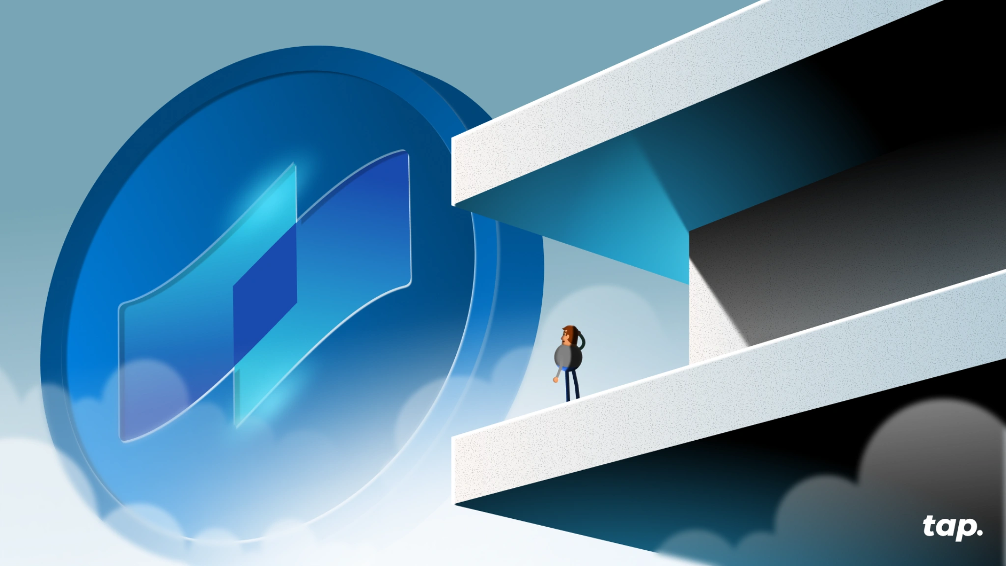 Sleek digital illustration of traveler booking flight with USDT stablecoin on privacy-shielded blockchain interface for crypto travel