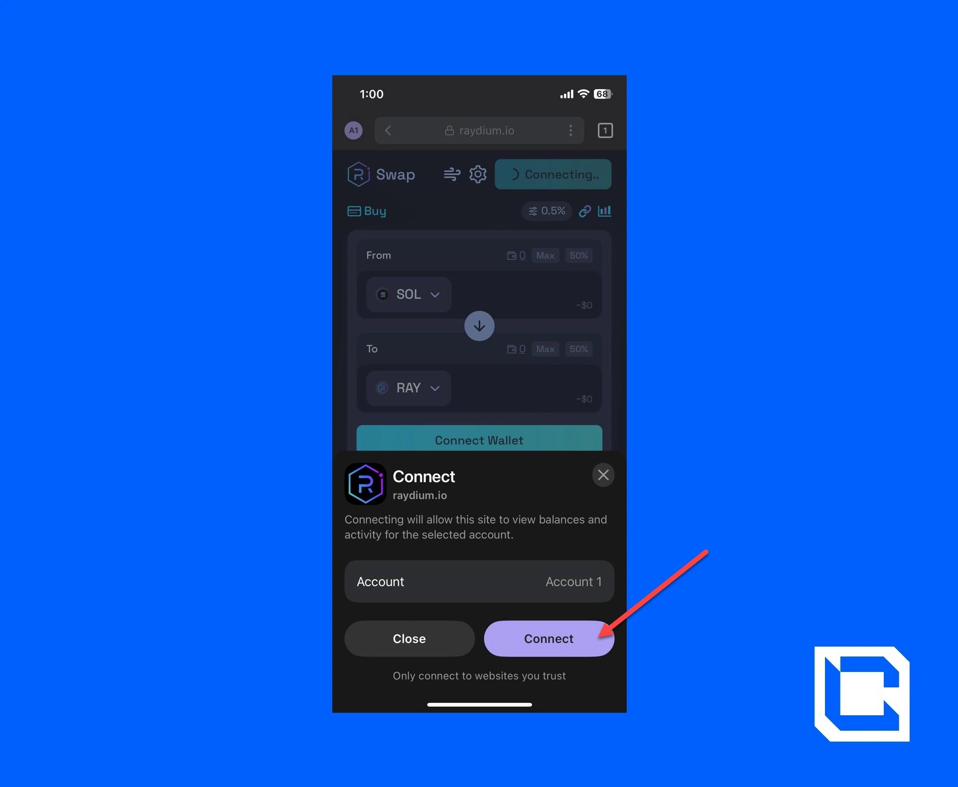 Solana Saga phone screen displaying Phantom wallet connected to Jupiter DEX swap interface for mobile DeFi trading