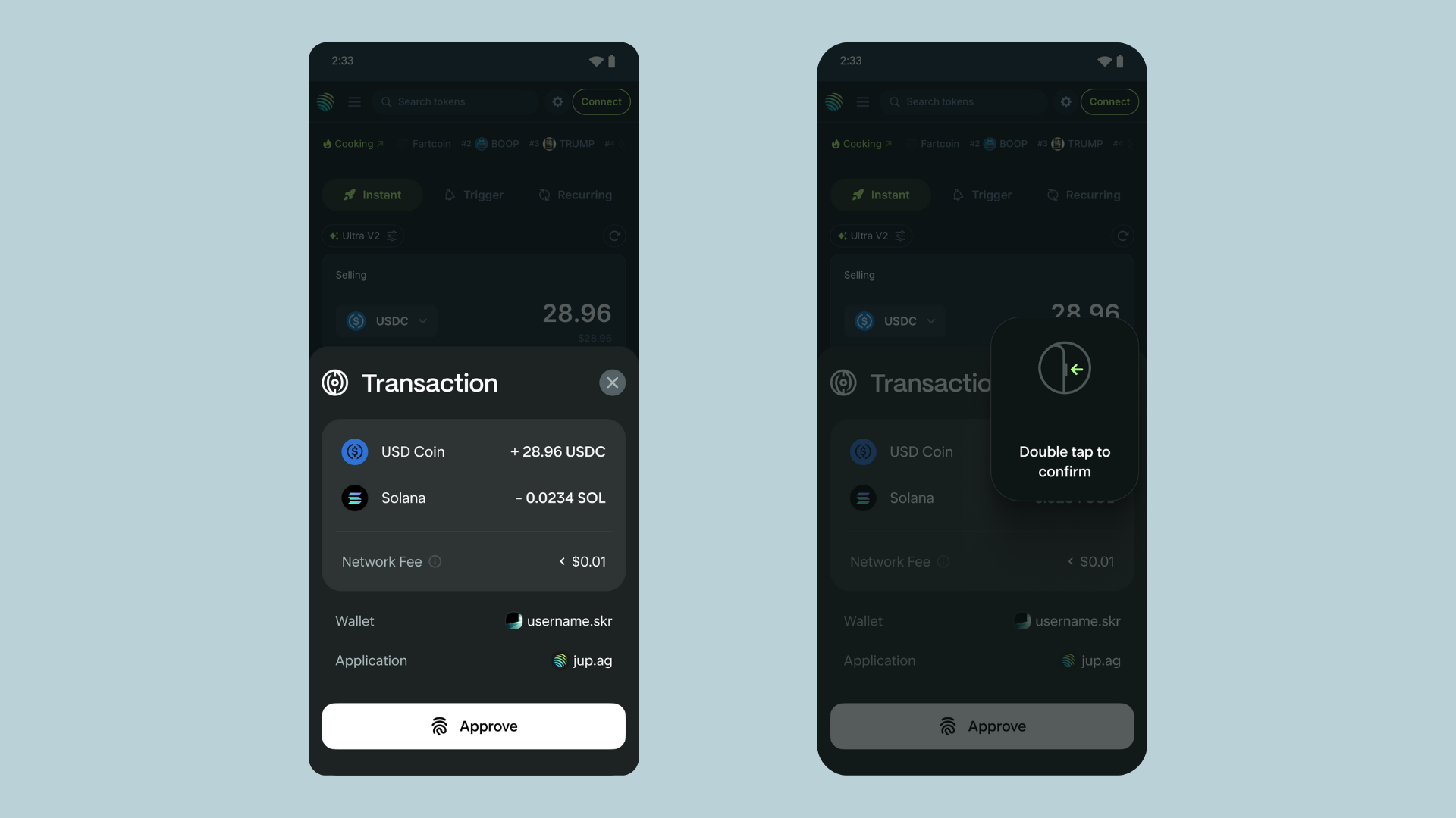 Solana Saga phone displaying Seed Vault setup and Solana dApp Store interface for secure DeFi wallet installation