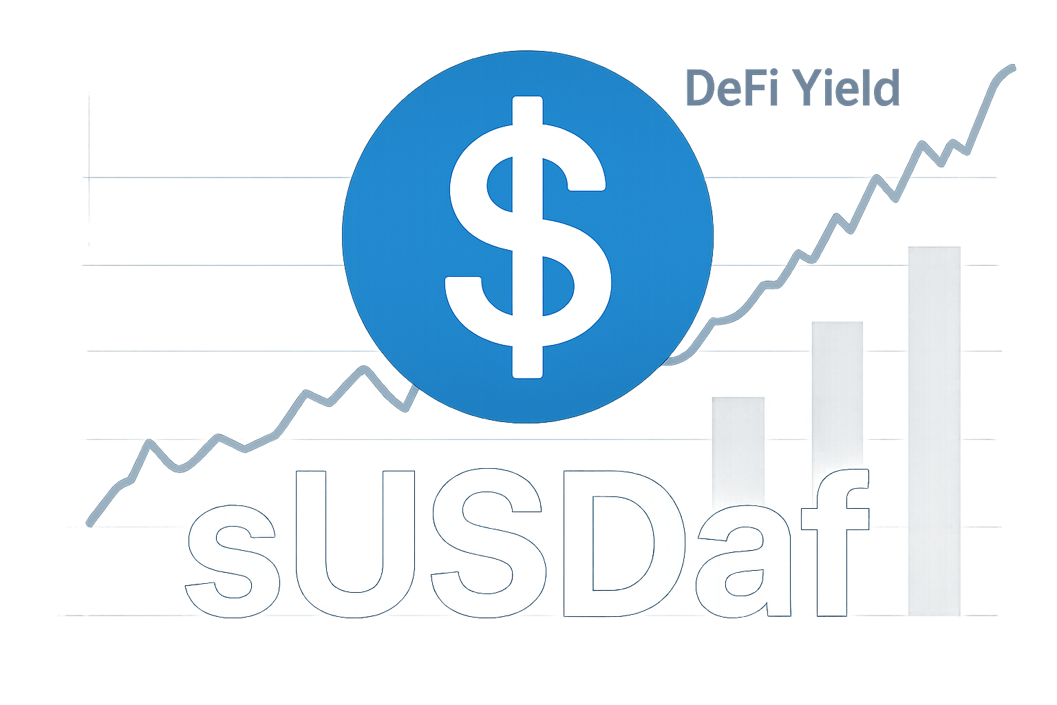 sUSDaf stablecoin logo with a dynamic DeFi yield visualization overlay, representing innovative yield-bearing stablecoins in 2025