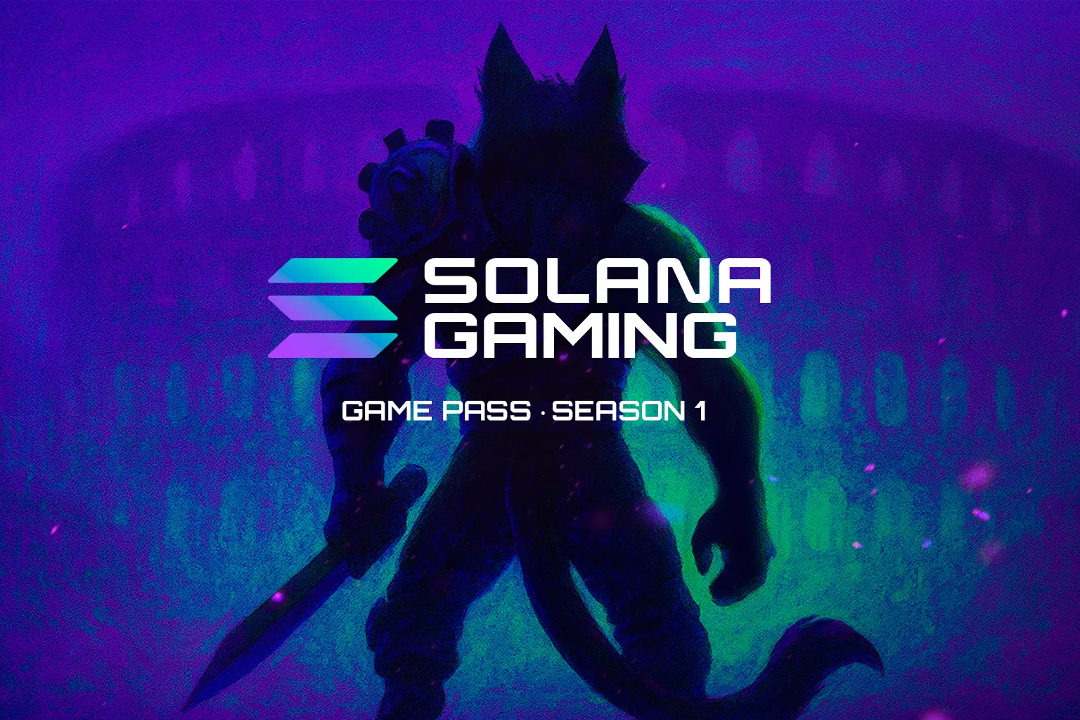 Vibrant artwork of Solana Game Pass Season 1 NFT card pack on Magic Eden launchpad, showcasing rarity tiers and prizes for free minting event