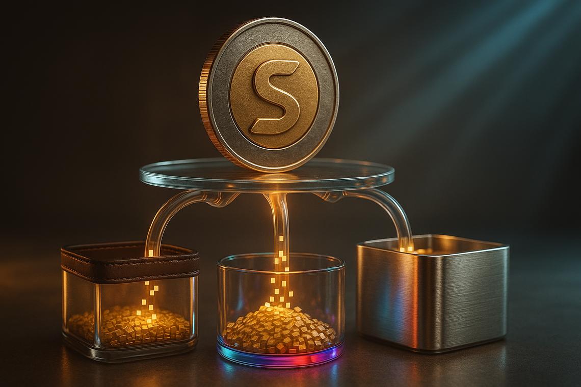 Vibrant graphic illustrating USDsui stablecoin integrating seamlessly with Sui's object-centric model, showcasing composability in DeFi applications