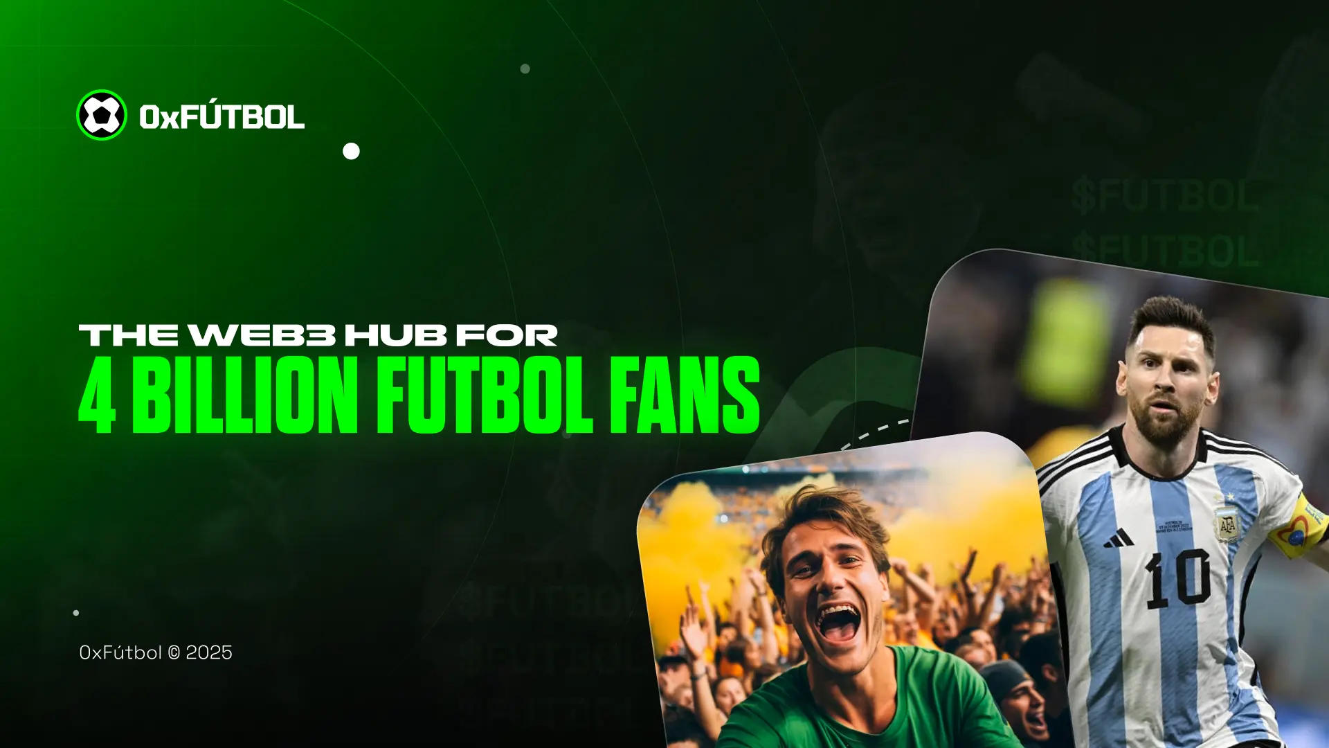 Vibrant digital illustration of a packed football stadium with glowing blockchain tokens overlay representing fan ownership in SCOR Protocol