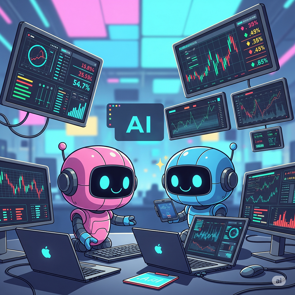 Vibrant illustration of user prompting Claude AI to deploy no-code Polymarket trading bot with 93% win rate stats overlay, AI crypto trading concept