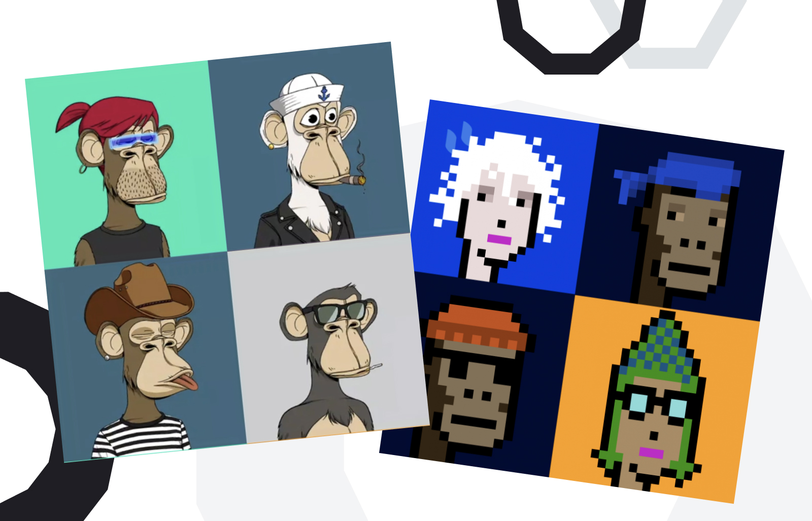 Vibrant illustration of shoppers collecting and trading blockchain loyalty NFTs like LoyalKas in a KRC-21 consumer rewards crypto program