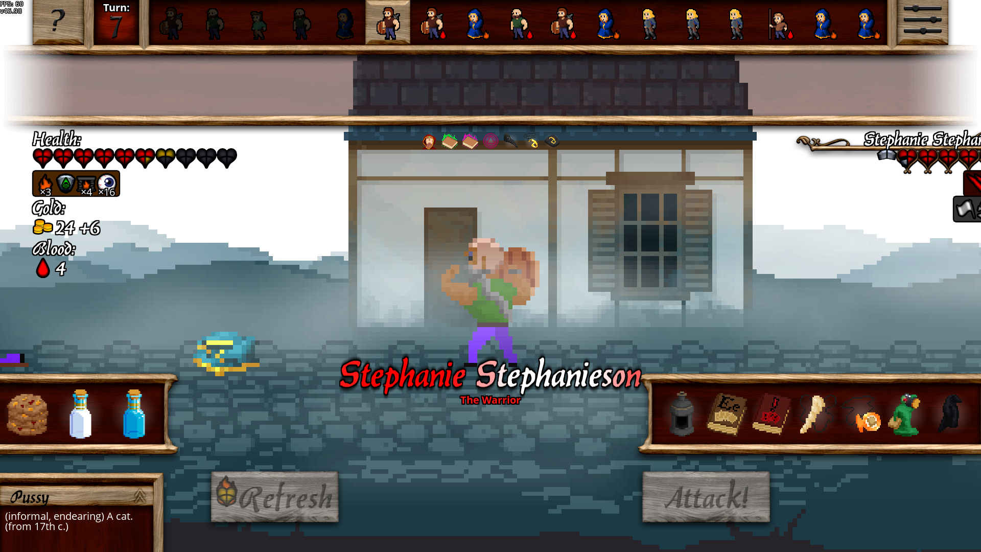 Vibrant Legend of Base gameplay screenshot showing roguelike dungeon crawl in Farcaster frame on Base blockchain