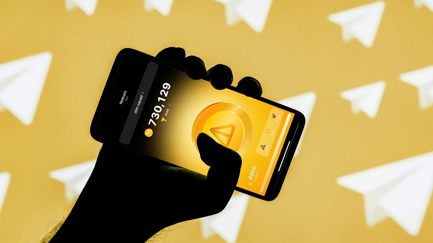 Vibrant screenshot of Notcoin tap-to-earn game interface in Telegram Mini App, featuring coin tapping mechanics and seamless wallet integration for TON blockchain adoption