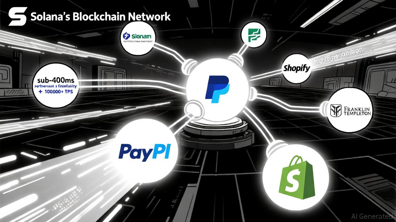 Conceptual illustration of Solana ecosystem growth in 2025 featuring digital network connections, blockchain technology, and institutional adoption themes