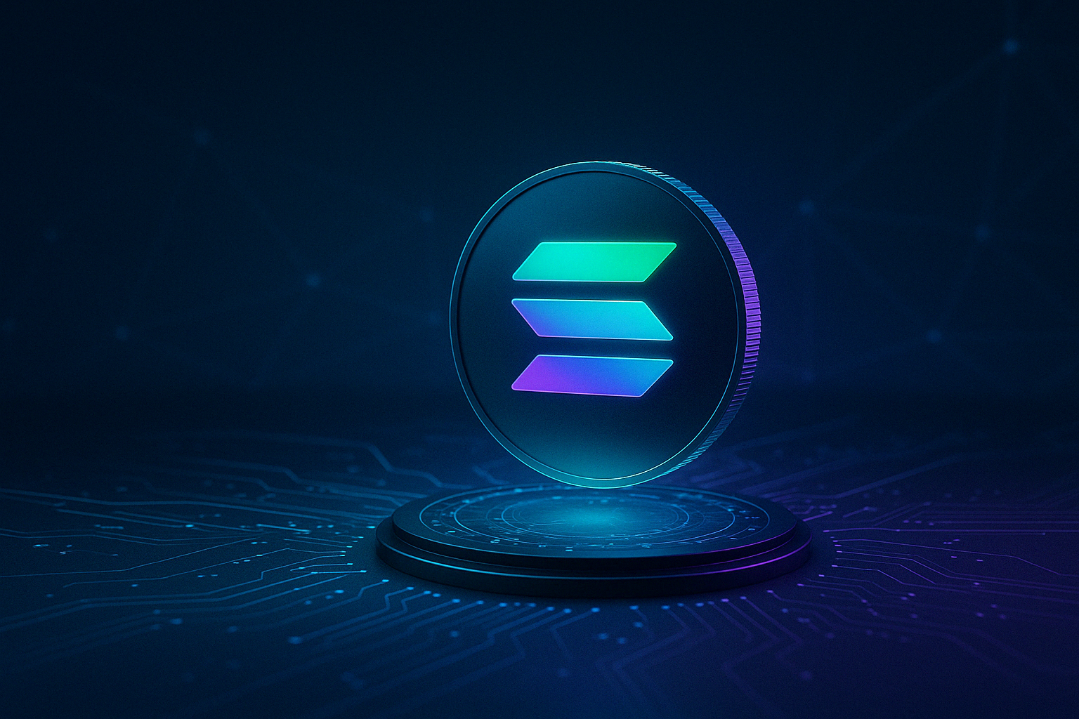 Conceptual illustration of Solana blockchain stablecoin growth, symbolized by digital coins and upward momentum, reflecting the surge from $5B to $17B in 2025.