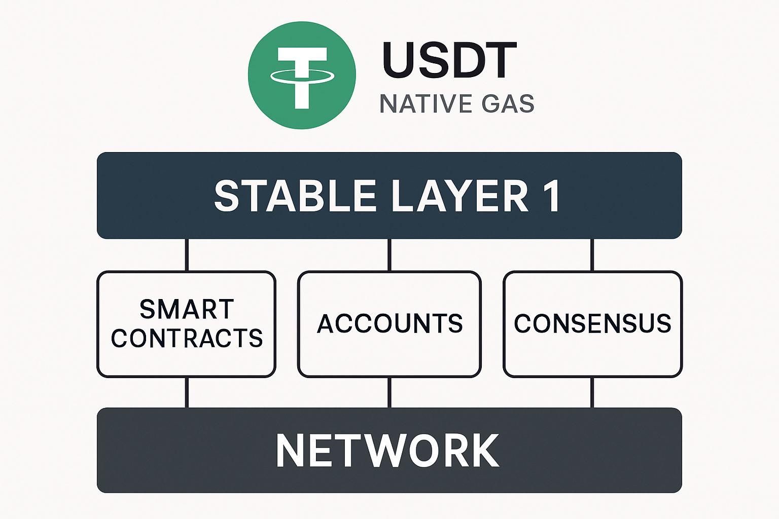 Diagram of Stable Layer 1 blockchain architecture with USDT as native gas token