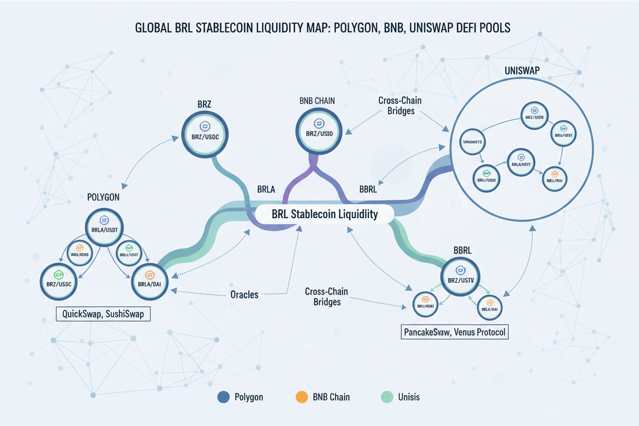 2026 BRL stablecoin liquidity map visualization across Polygon BNB Uniswap pools for BRZ BRLA BBRL depths Brazil crypto