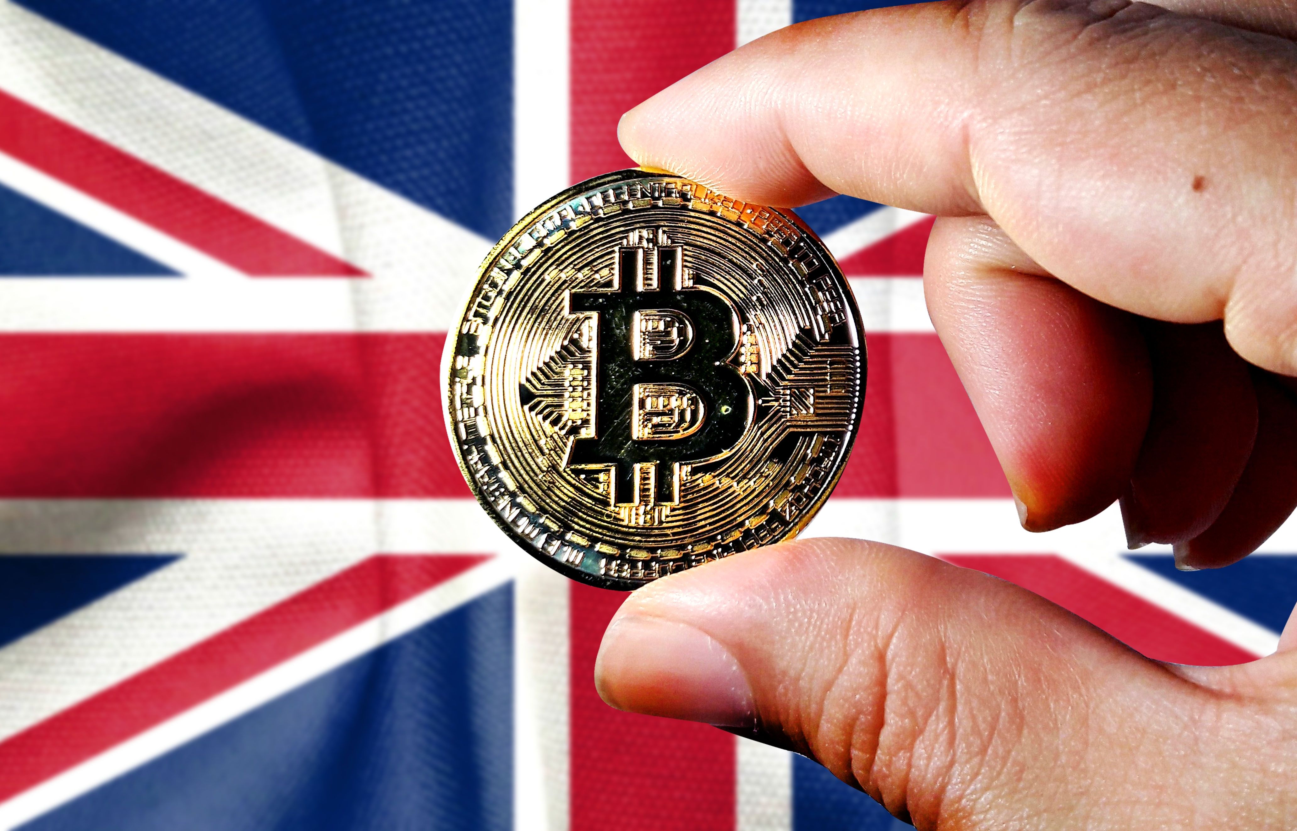 UK flag over DeFi lending pools with no gain no loss tax deferral icons and relieved happy crypto traders celebrating tax relief