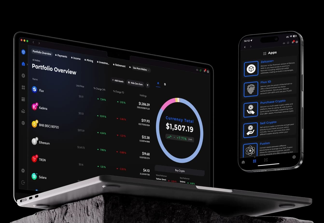 Unified crypto wallet dashboard displaying assets from multiple blockchains in a single interface, illustrating effortless cross-chain transfers in 2024.