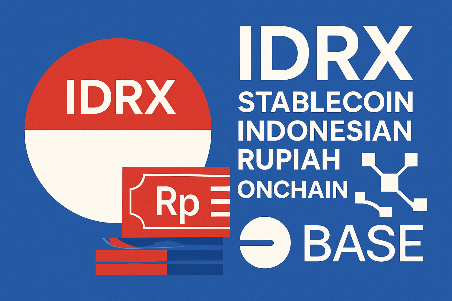 IDRX stablecoin visual representation showing Indonesian Rupiah being brought onchain via Base blockchain, highlighting digital currency integration for Southeast Asia.