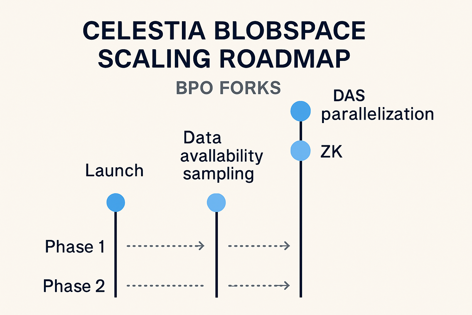 Celestia blobspace scaling roadmap visualization with BPO forks and incremental blob capacity upgrades