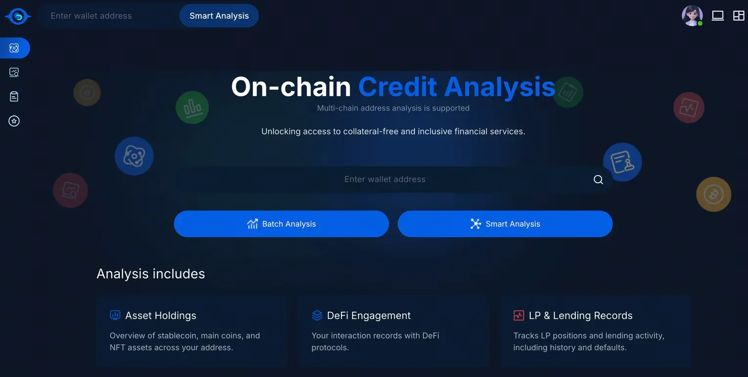 Visualization of cross-chain DeFi lending enabled by decentralized identity (DID) and on-chain credit scores, illustrating blockchain networks, digital identity, and credit assessment connections.