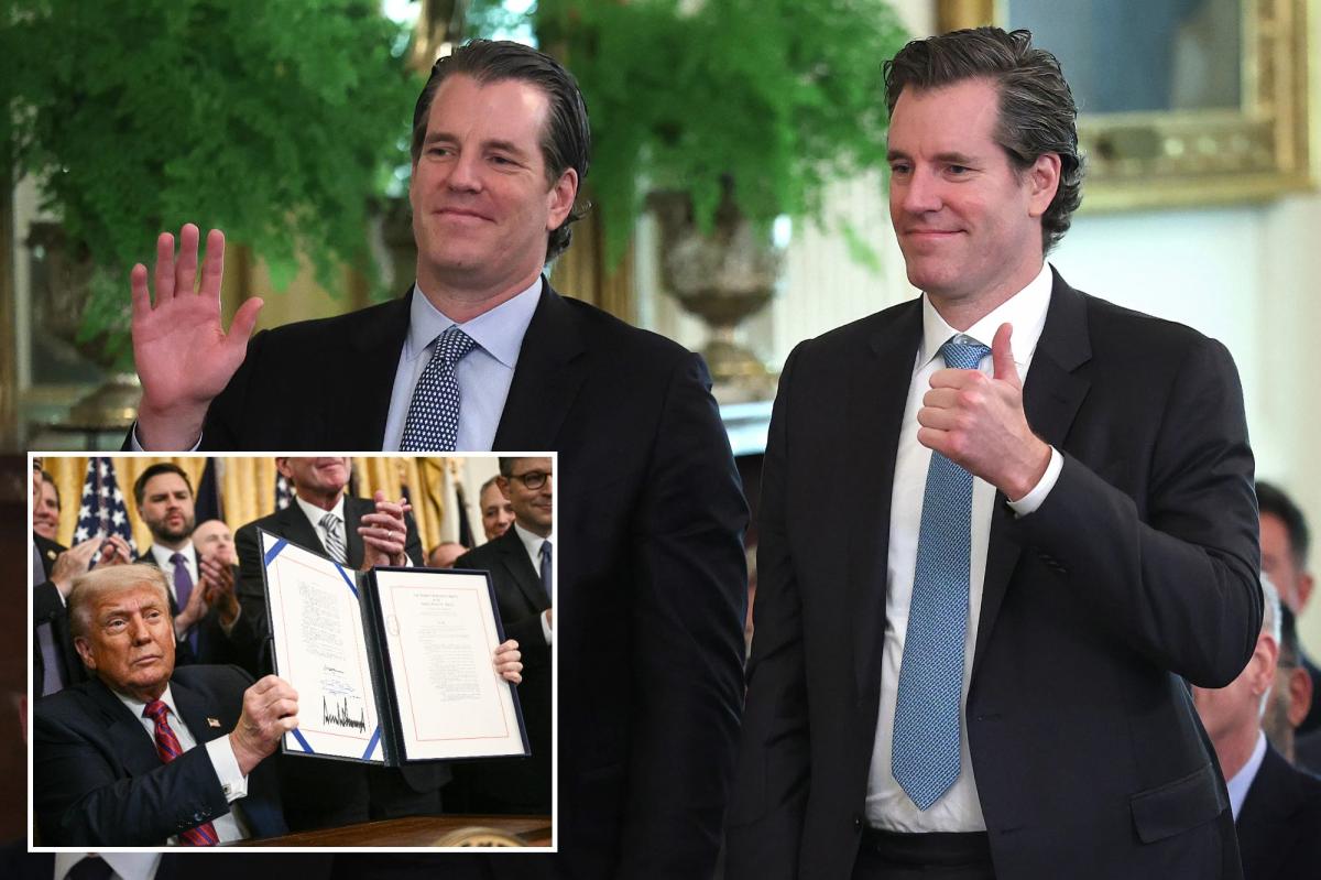Winklevoss twins at Nasdaq IPO event representing Gemini's public offering
