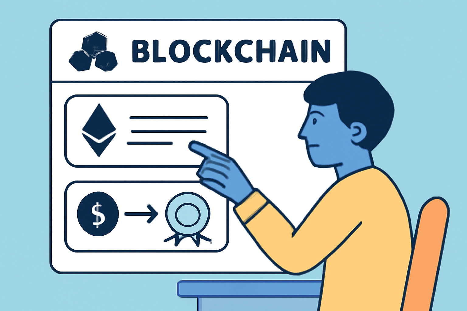 A user interacting with decentralized apps, making transactions, and earning digital badges on a blockchain interface.