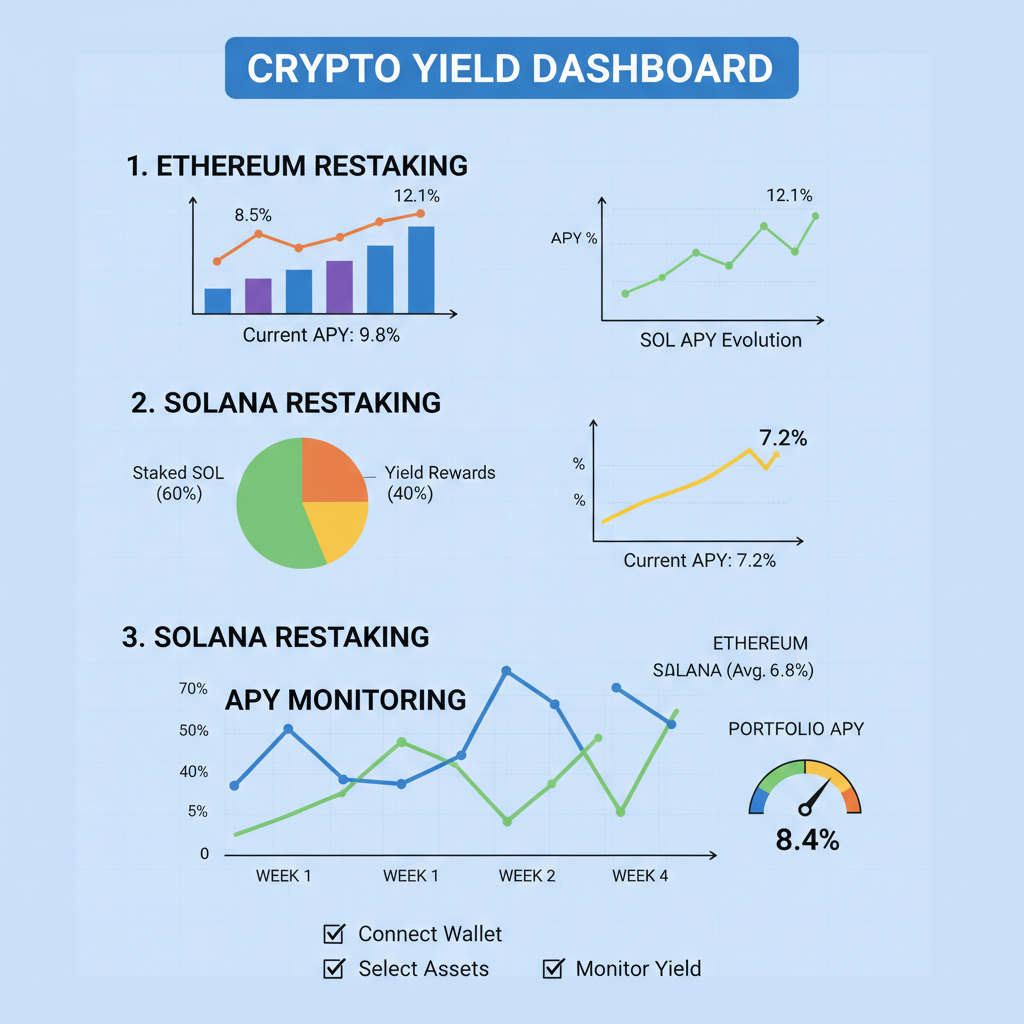 crypto yield dashboard charts APY monitoring Ethereum Solana restaking, data viz