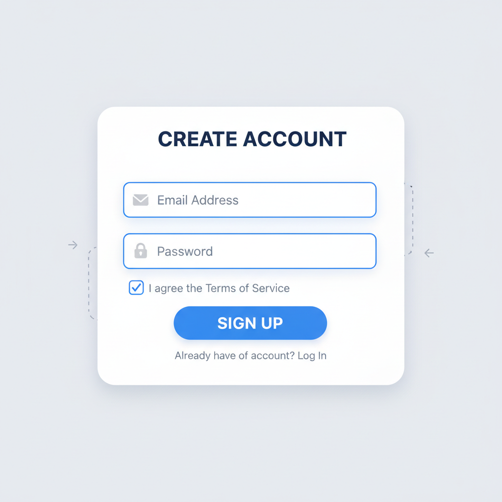 closeup of signup form with email and password fields, crypto exchange style, clean UI