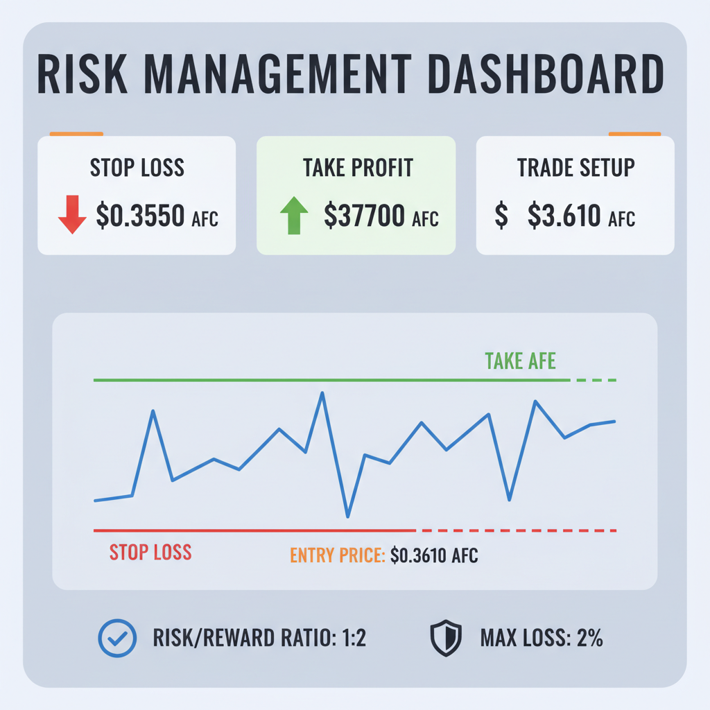 risk management dashboard stop loss take profit AFC $0.3610 trade setup