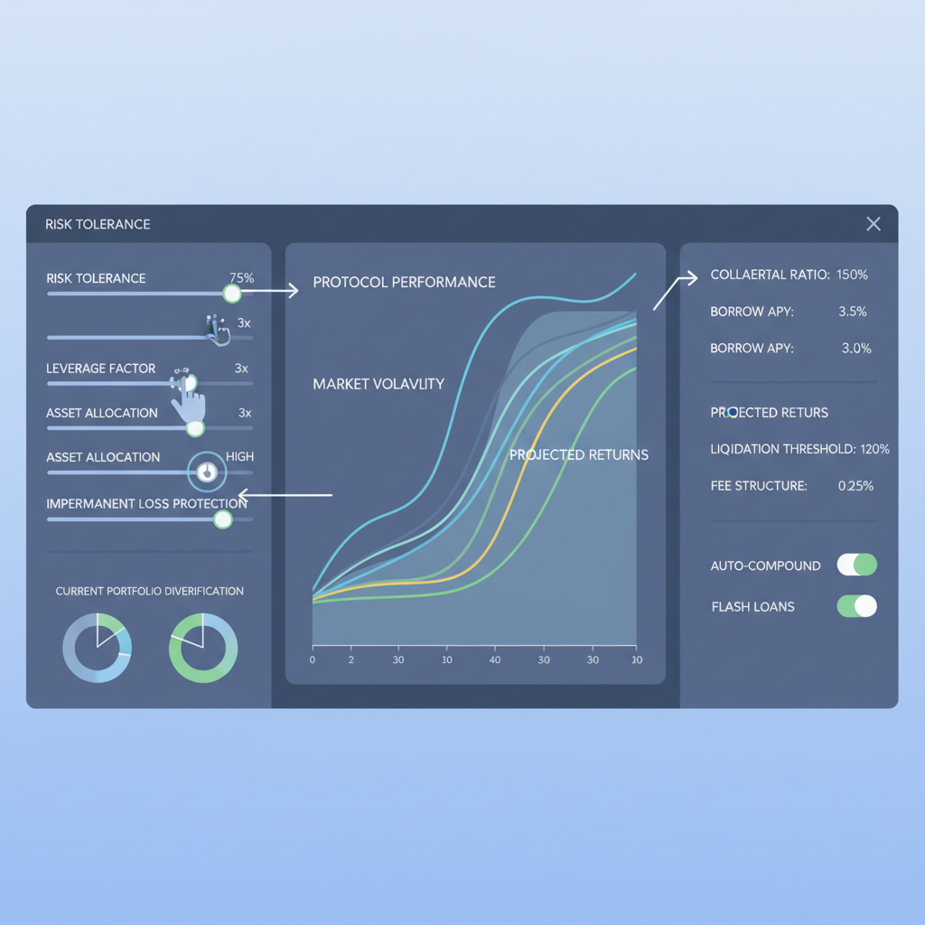adjusting sliders for risk settings in defi vault ui, charts and parameters, professional interface