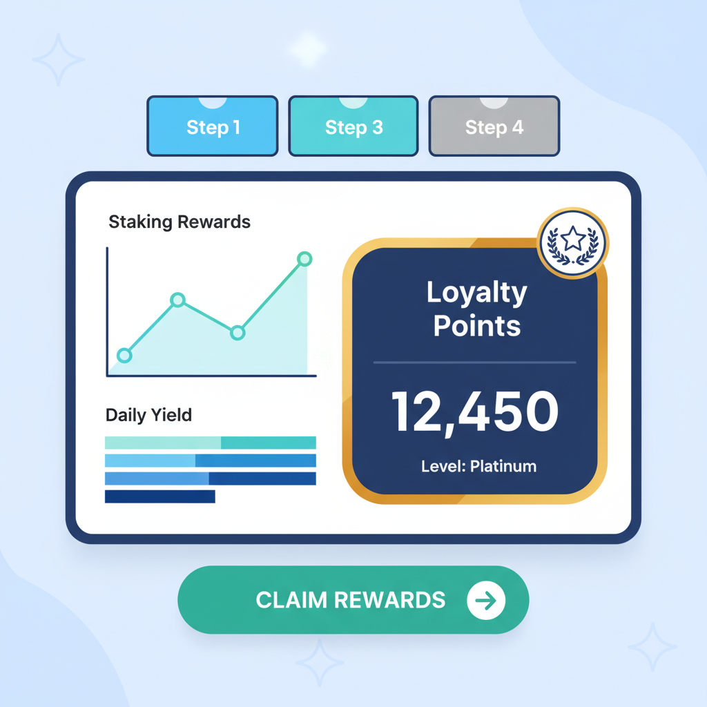 dashboard showing staking rewards graph and loyalty points counter