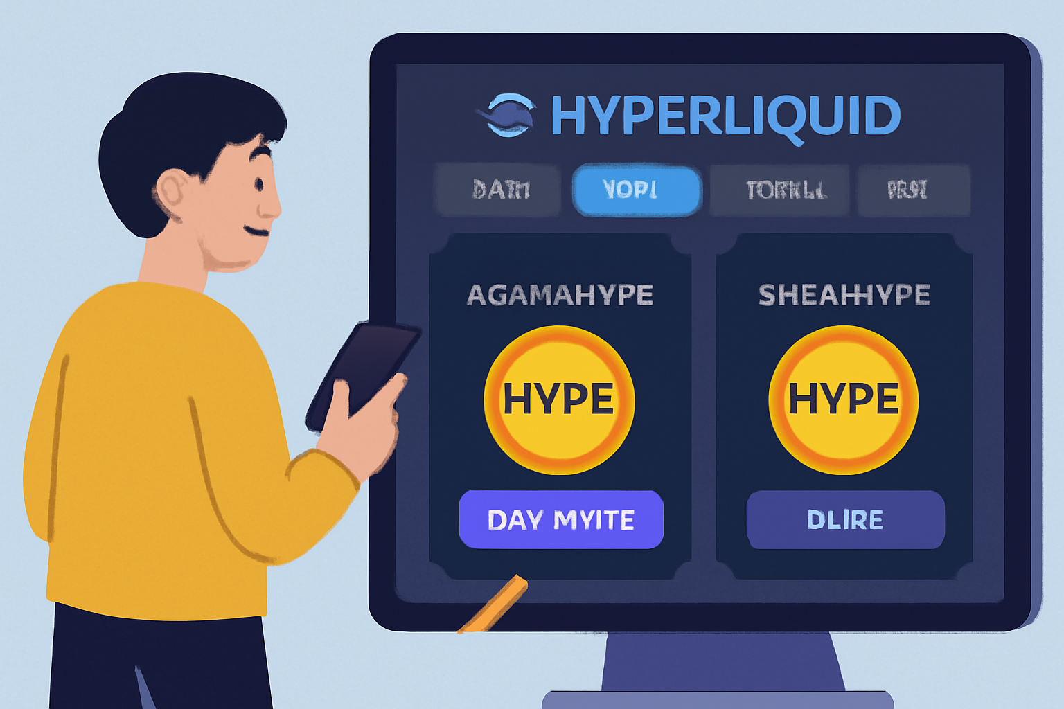 user acquiring and staking HYPE tokens on futuristic Hyperliquid DEX interface