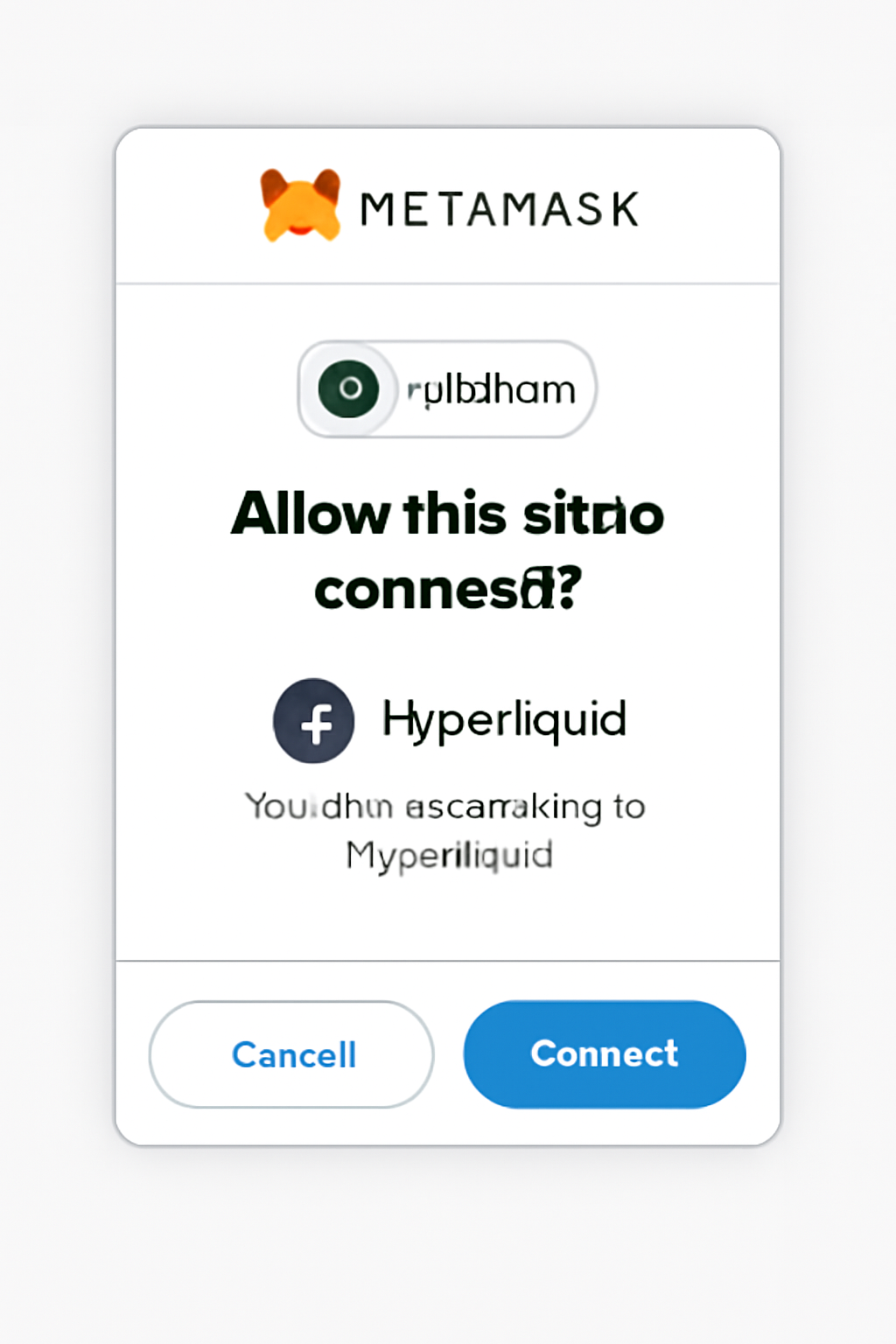 A pop-up window showing MetaMask requesting permission to connect to Hyperliquid, with the Arbitrum network selected.