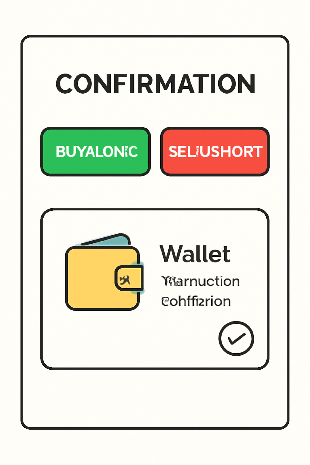 A confirmation screen with 'Buy/Long' and 'Sell/Short' buttons, and a wallet pop-up confirming the transaction.