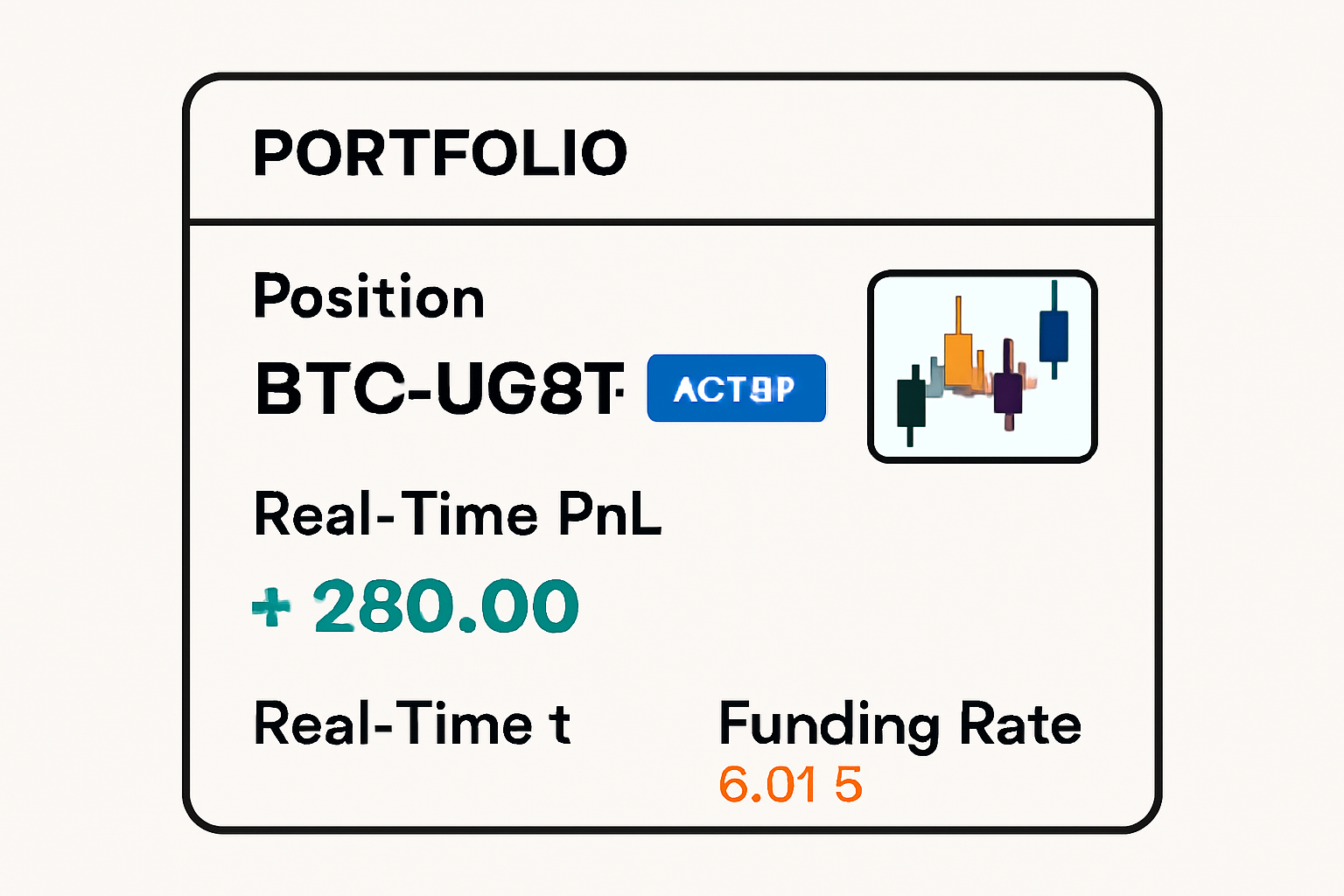 A portfolio dashboard showing an active BTC-USDT position, real-time PnL, and funding rate details.