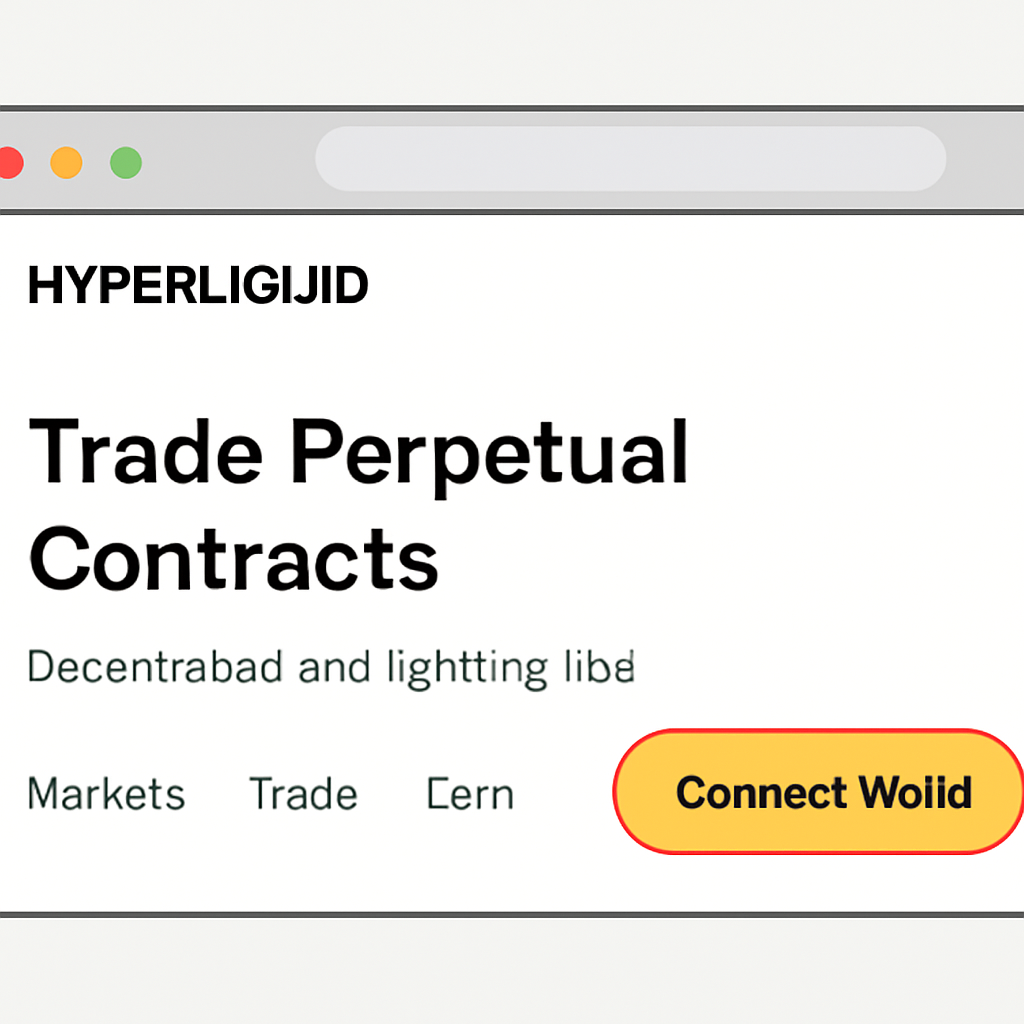 A clean browser window showing the Hyperliquid exchange homepage with a highlighted 'Connect Wallet' button.