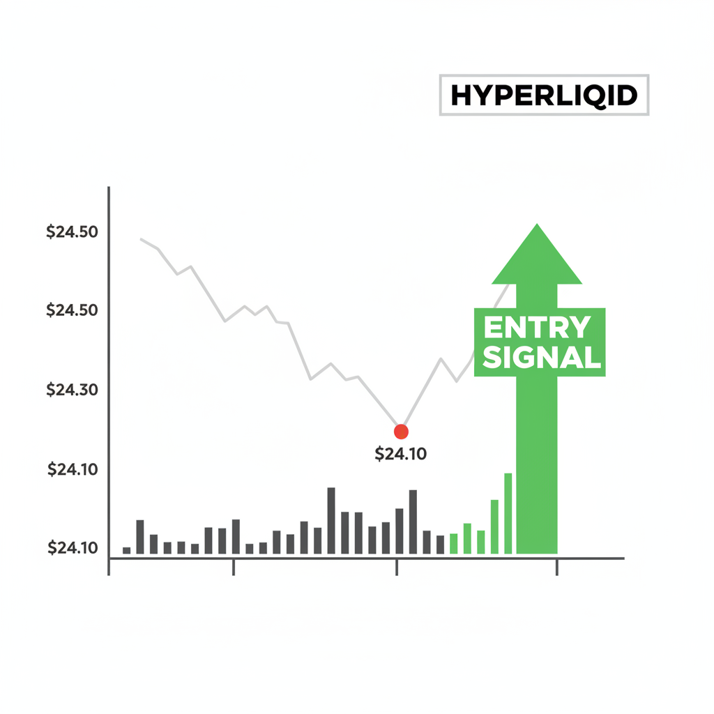 silver price chart dipping to $24.10 with sharp volume spike entry signal green arrow Hyperliquid