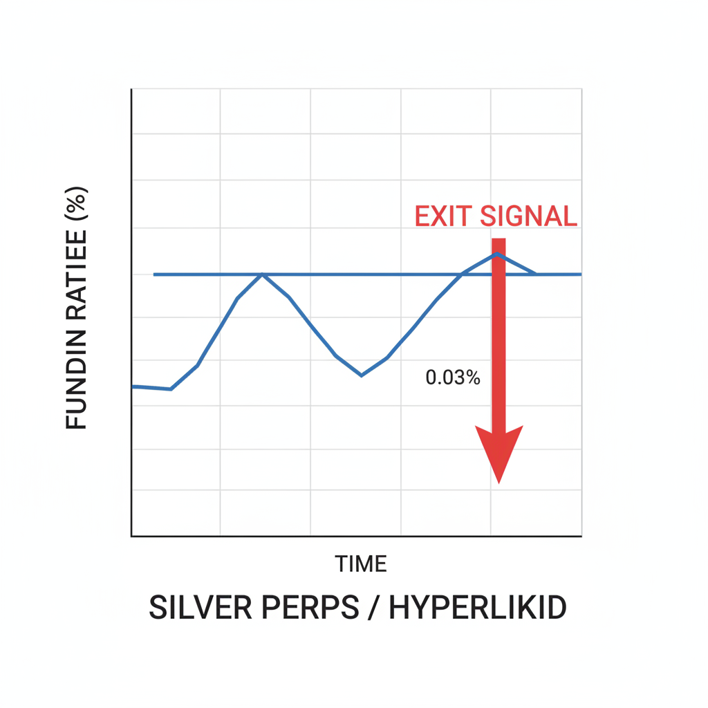 funding rate chart flipping positive 0.03% exit signal red arrow silver perps Hyperliquid