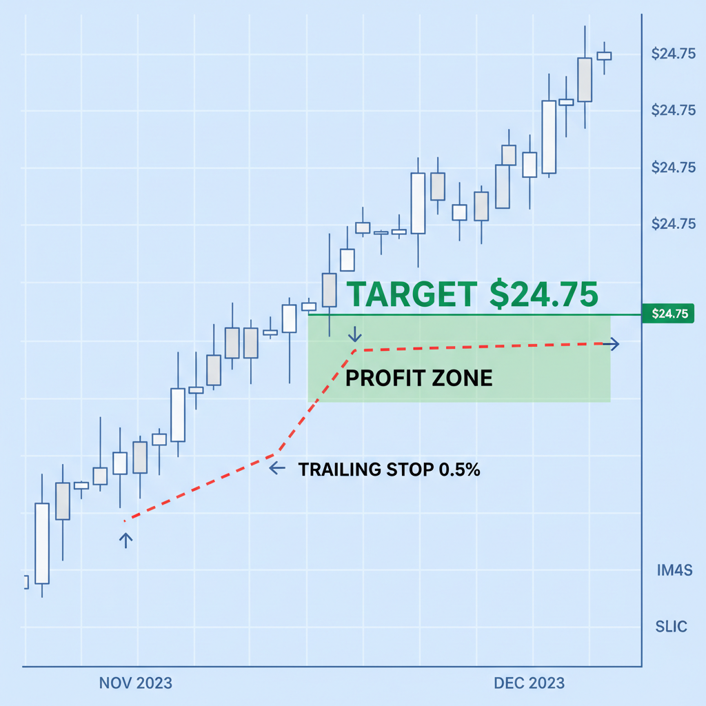 trading chart silver perps targeting $24.75 trailing stop line 0.5% profit zone