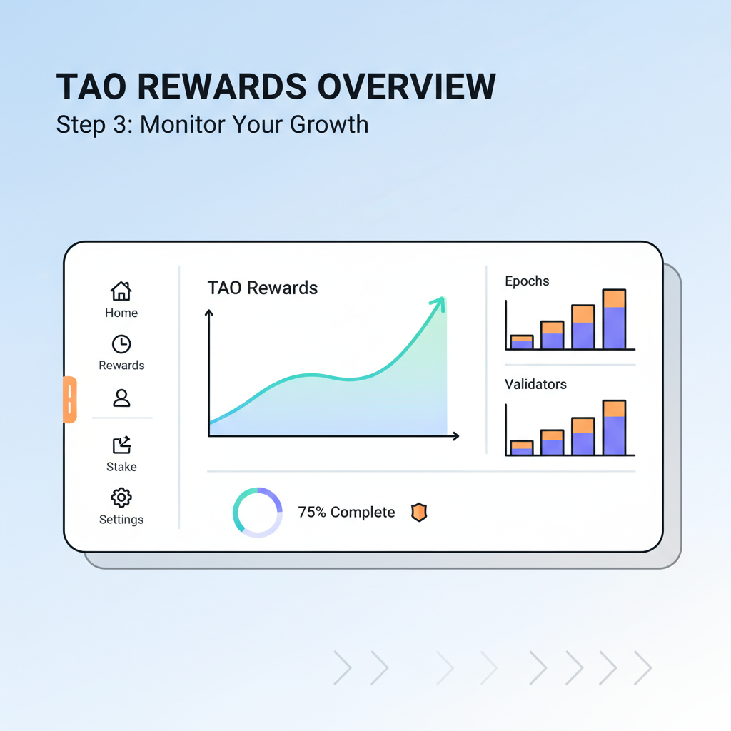 dashboard showing TAO rewards graph, rising charts