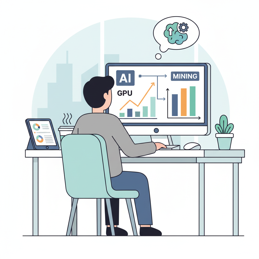 strategist at desk analyzing AI GPU mining charts