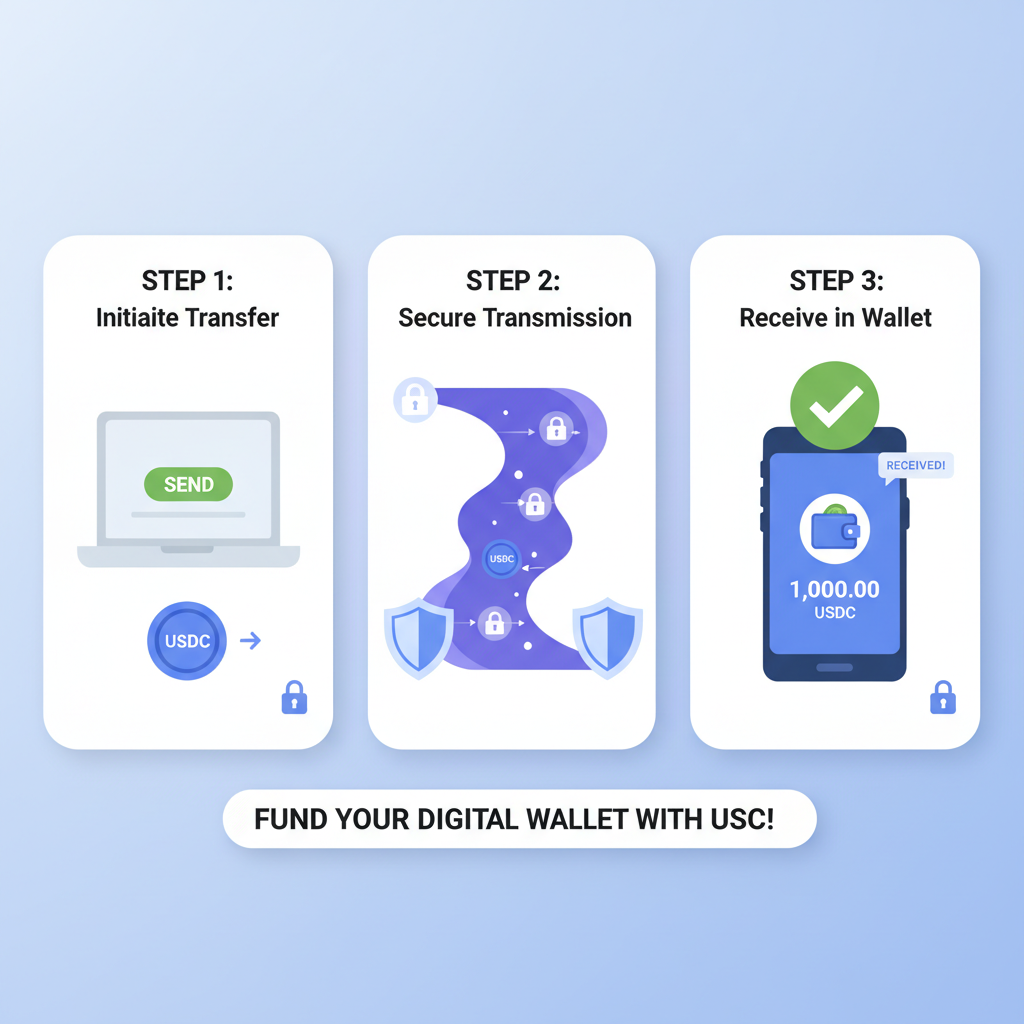 digital wallet funding with USDC tokens transferring securely