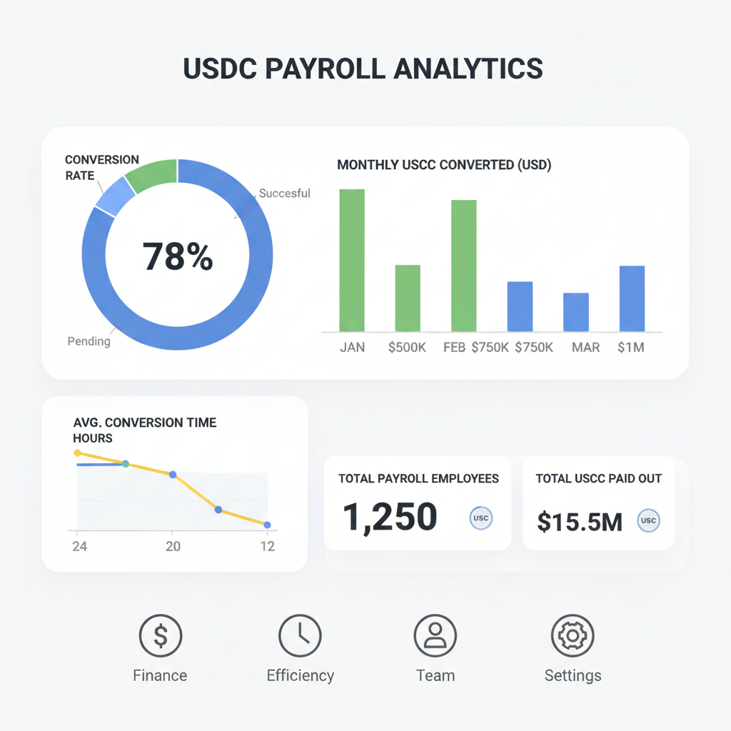 analytics dashboard tracking USDC payroll conversions and metrics