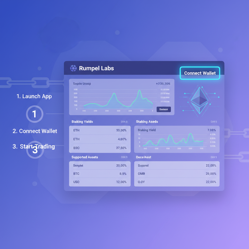 Rumpel Labs dashboard, wallet connection button highlighted, Ethereum blockchain theme, professional web3 interface