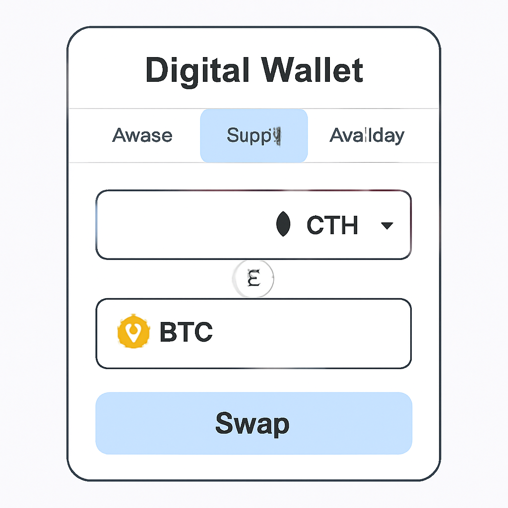 A digital wallet interface highlighting the 'Swap' tab, with clear buttons for swapping tokens.