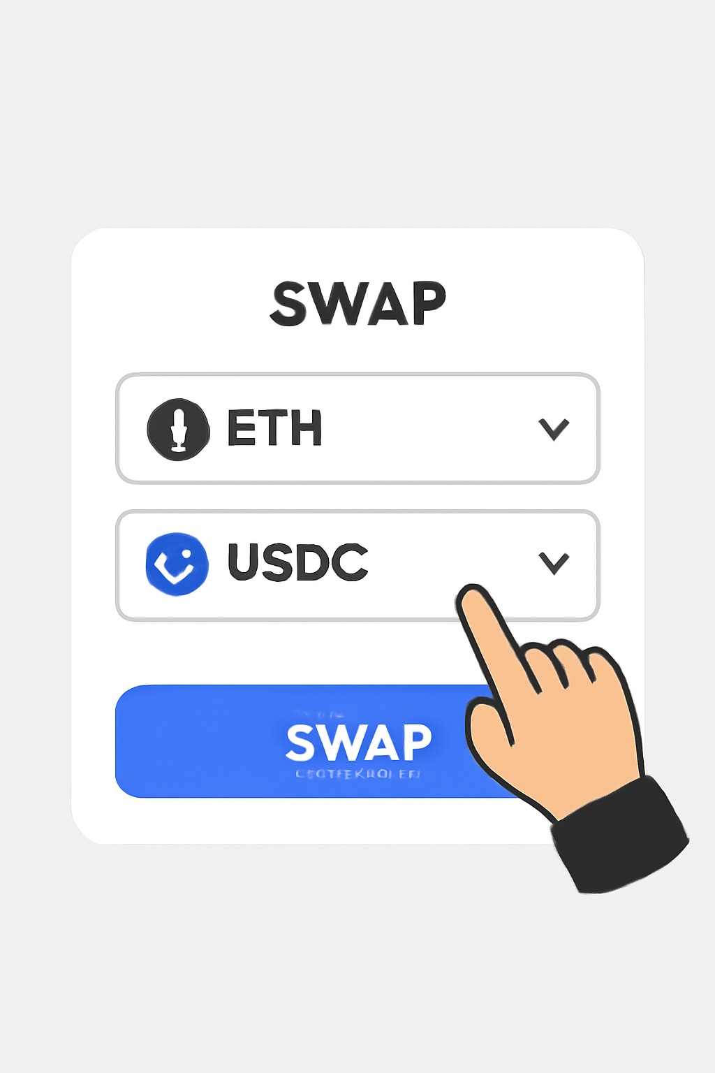 A user selecting two different tokens from a dropdown menu in a digital wallet swap interface.