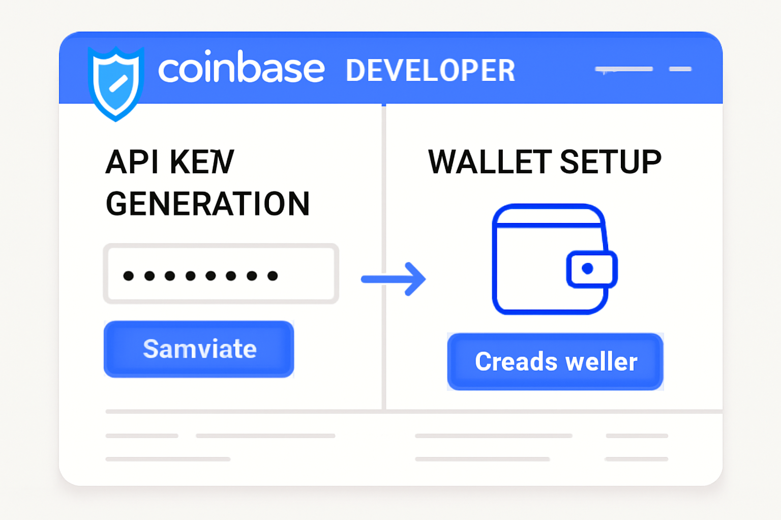 A secure dashboard showing API key generation and wallet setup on a Coinbase developer portal.