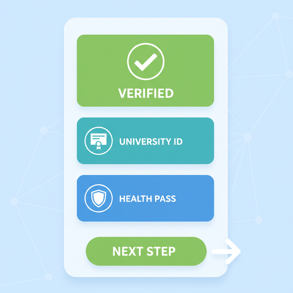 checkmark icons on digital credentials in wallet app, verification success screen