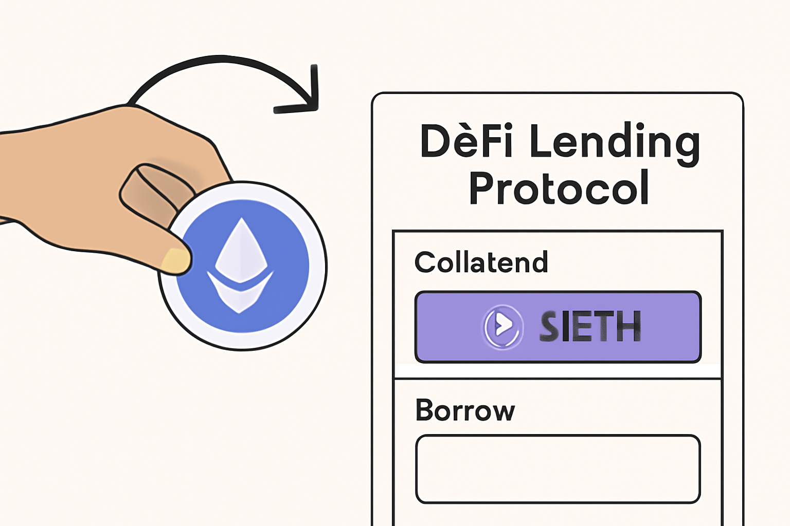 stETH tokens being deposited into a DeFi lending protocol dashboard, showing collateralization and borrow options.