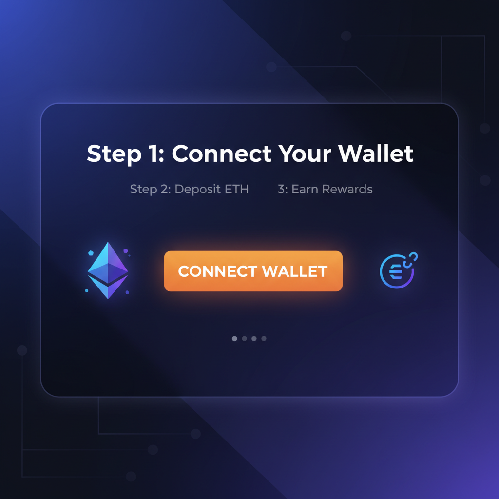 sleek web interface of ether.fi platform, wallet connect button highlighted, Ethereum logo glowing
