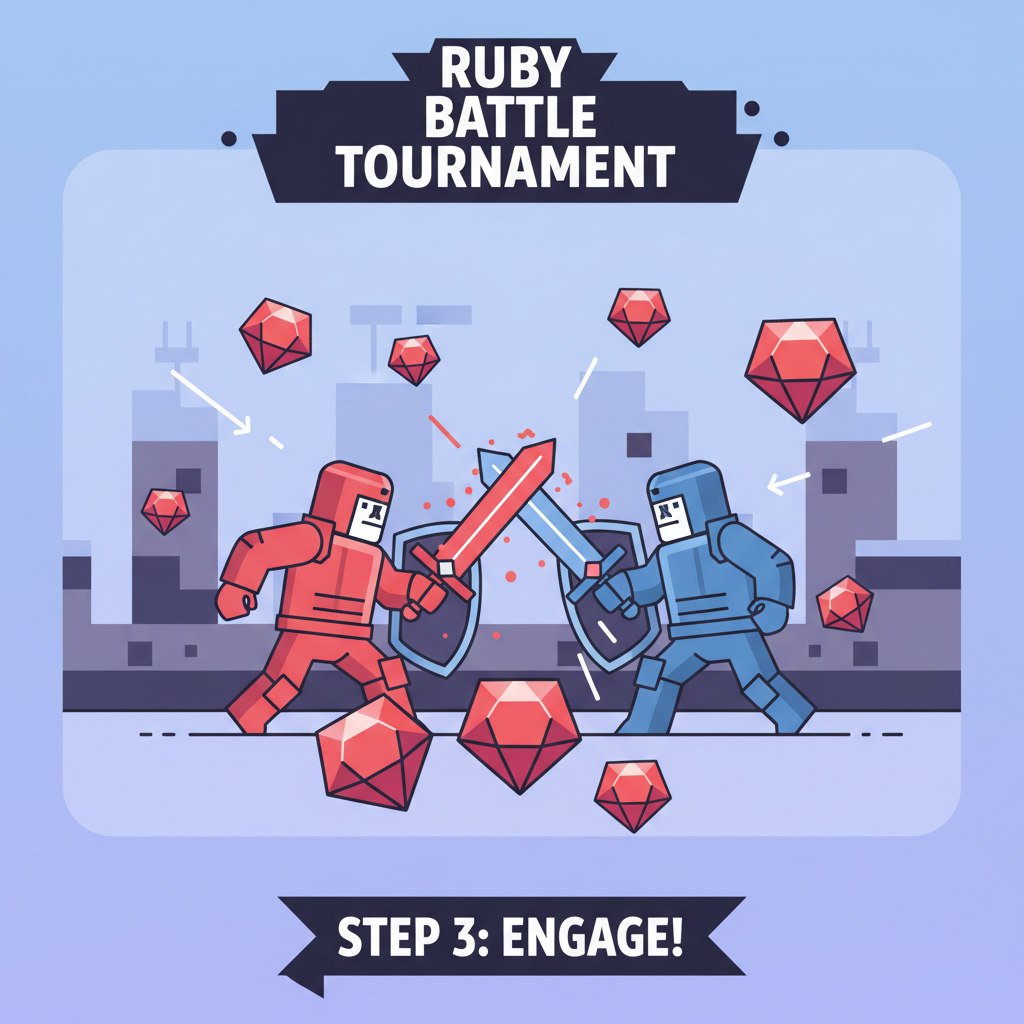 Heroes of Mavia Ruby Battle tournament, players clashing, ruby currency icons