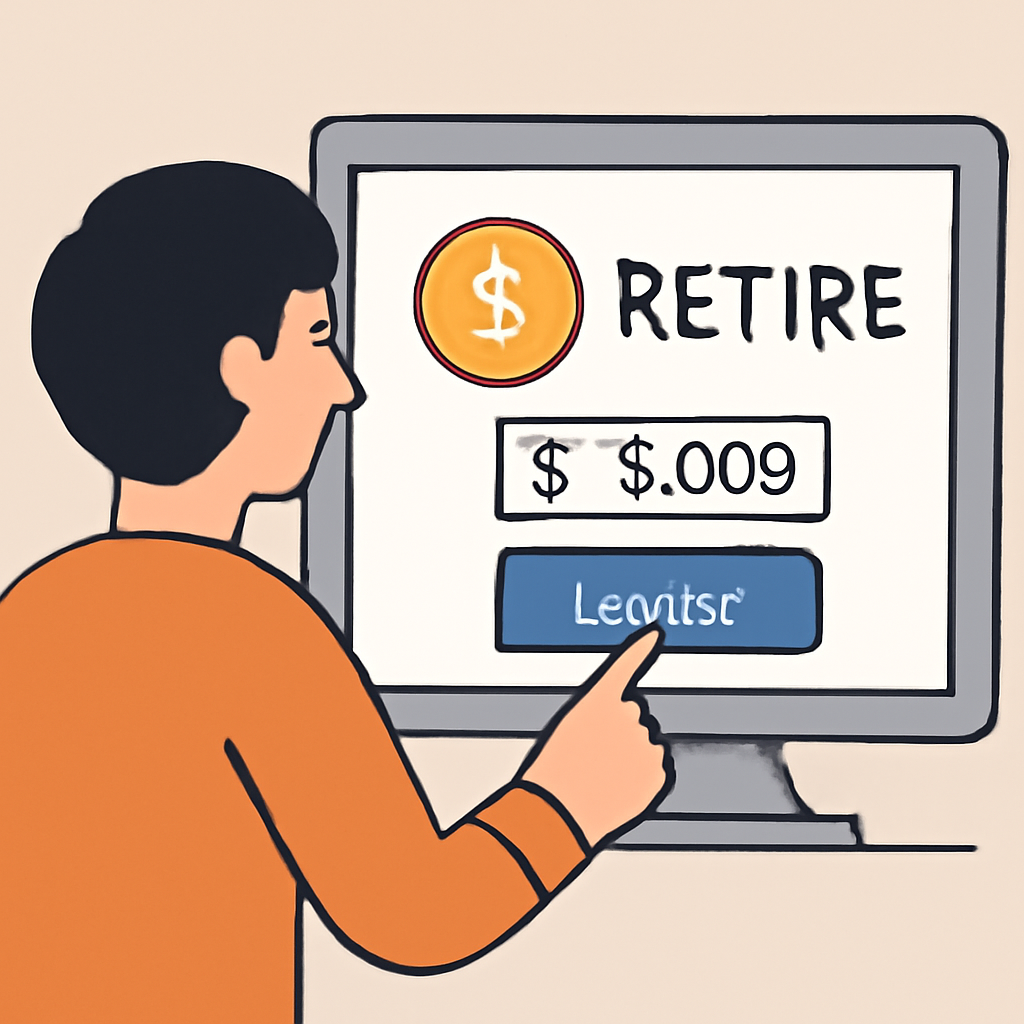 A person entering an investment amount on a digital brokerage platform, $RETIRE token icon on the screen