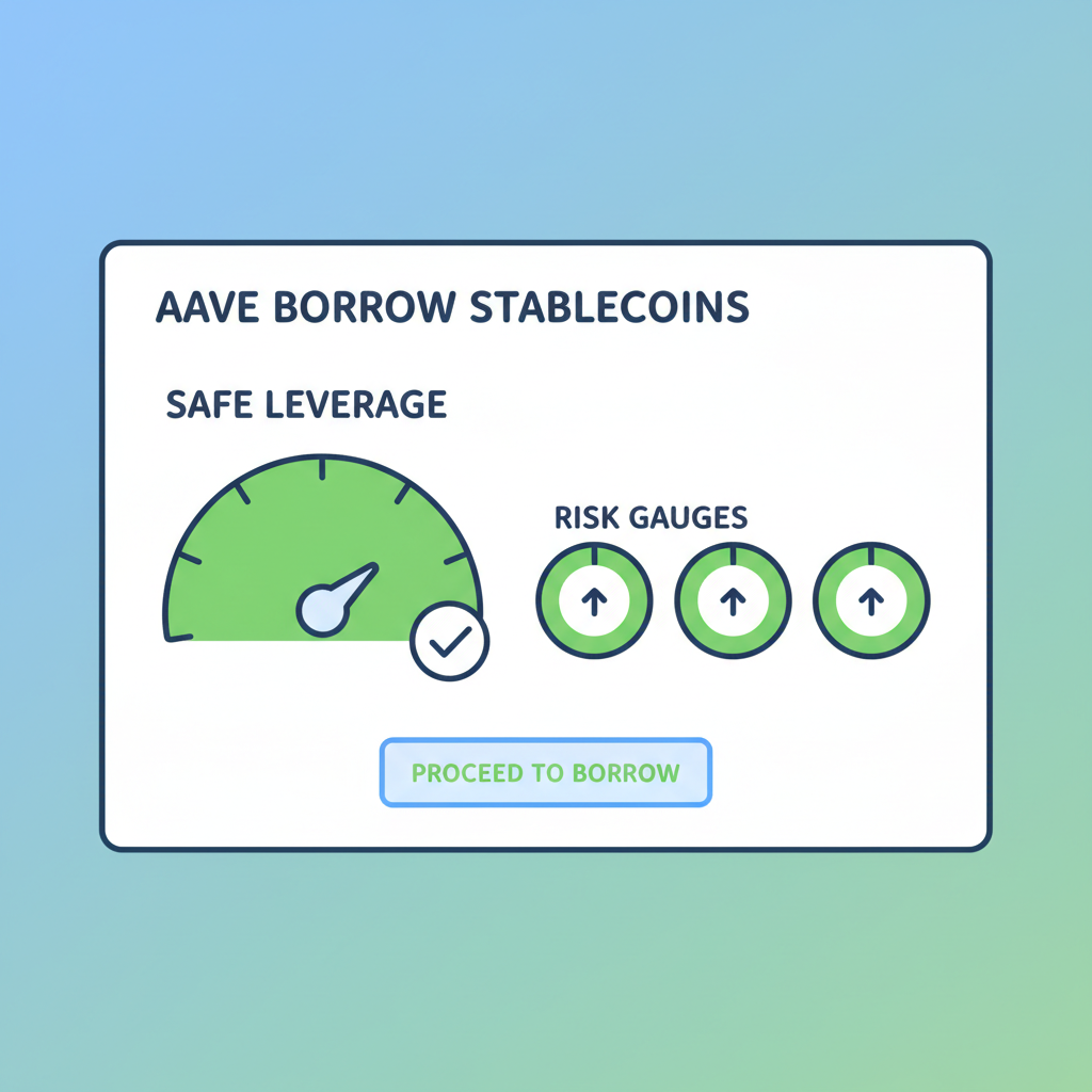 Aave borrow stablecoins safe leverage dashboard risk gauges green